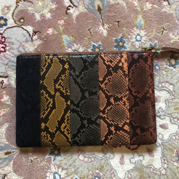 Leather Pouch Clutch: Colorblock Snake Embossed - Picture 4 of 5